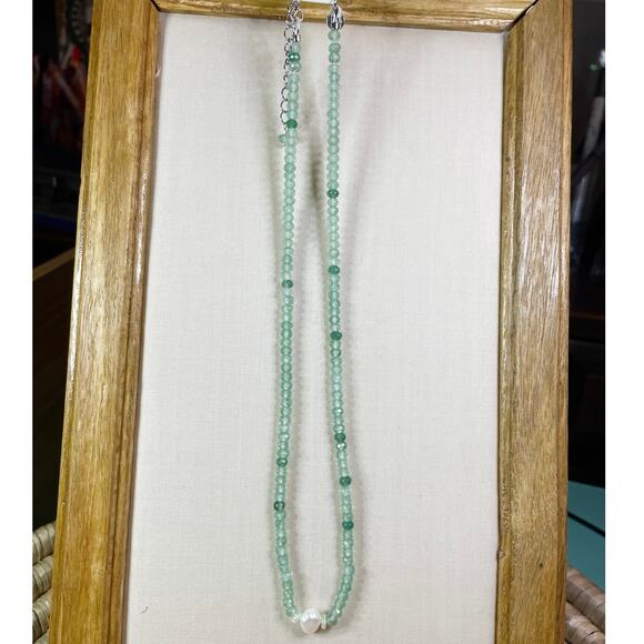 New gemstone necklace, light green rainbow agate, Ethiopian opal & pearl - Picture 1 of 2